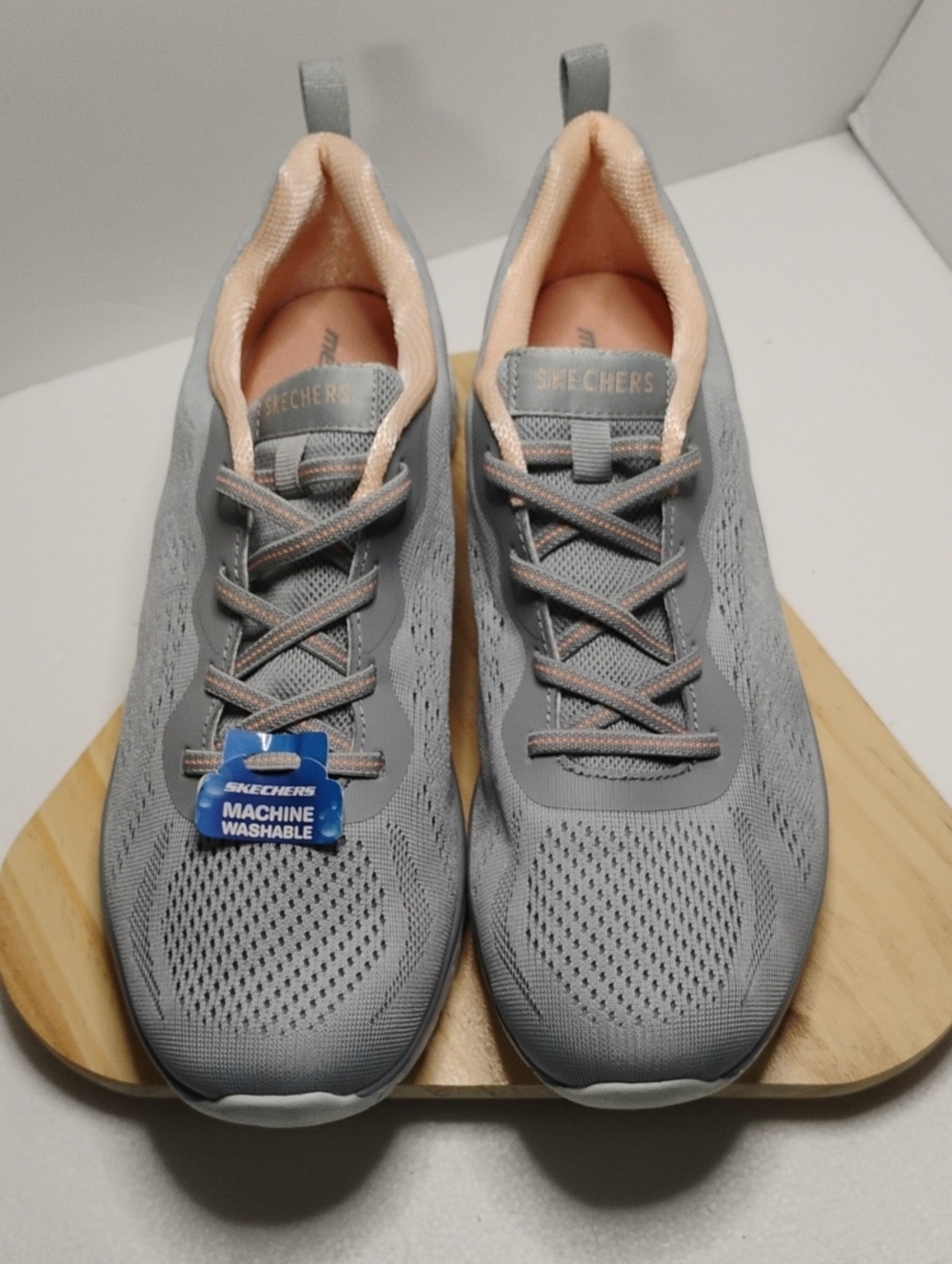 Skechers Women's Light Gray Knit Sneakers with Peach Lining